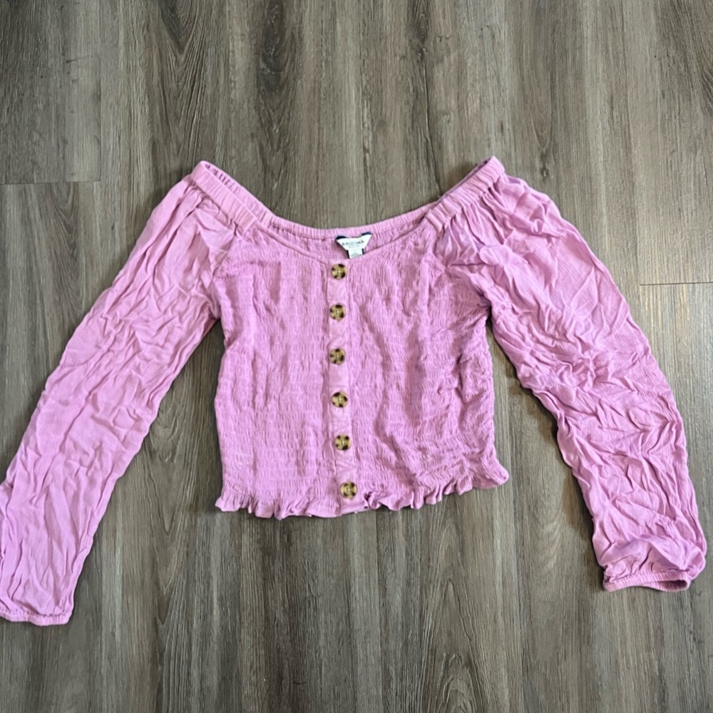 Arizona Jean Company Pink Puff Sleeve Ruched Blouse